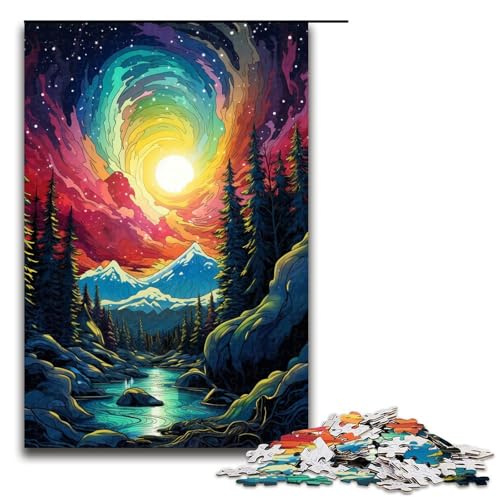 Puzzle 1000 Teile für Erwachsene „Die farbenfrohe Psychedelia des Aurora Bergs praktisches Spiel einzigartige Heimdekoration und Geschenke 75 x 50 cm von linghhiming