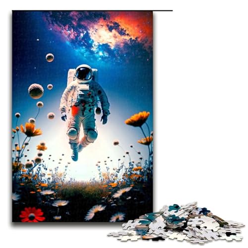 Puzzle 1000 Teile für Erwachsene Astronauten und Blumenpuzzle praktisches Spiel einzigartige Heimdekoration und Geschenke (75 x 50 cm) von linghhiming