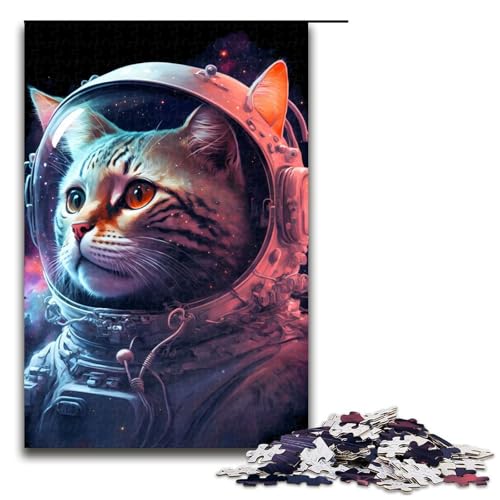 Puzzle 1000 Teile für Erwachsene Astronautenkatze im Weltraum Puzzle praktisches Spiel einzigartige Heimdekoration und Geschenke (75 x 50 cm) von linghhiming
