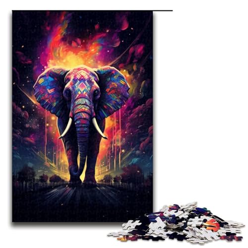 Puzzle 1000 Teile für Erwachsene Farbiges Elefanten Puzzle Mitmach Spiel Einzigartige Heimdekoration und Geschenke 75 x 50 cm von linghhiming