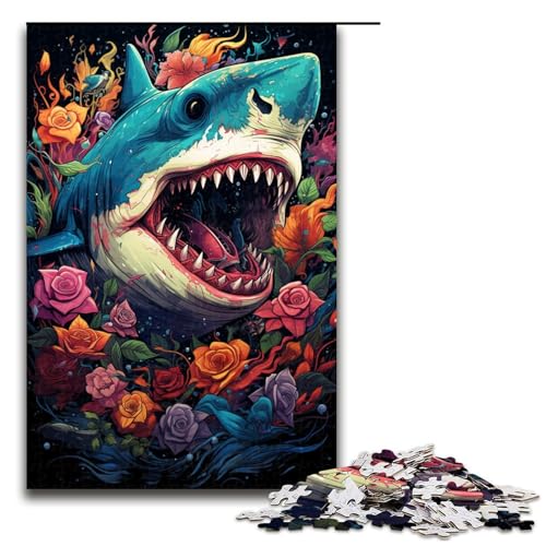 Puzzle 1000 Teile für Erwachsene Farbmalerei Hai Puzzle praktisches Spiel einzigartige Heimdekoration und Geschenke 75 x 50 cm von linghhiming