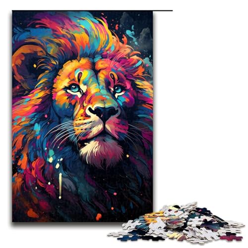 Puzzle 1000 Teile für Erwachsene Farbmalerei Löwen Puzzle praktisches Spiel einzigartige Heimdekoration und Geschenke 75 x 50 cm von linghhiming