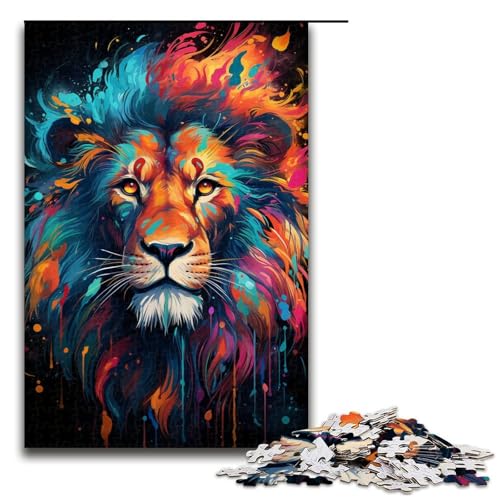 Puzzle 1000 Teile für Erwachsene Farbmalerei Löwen Puzzle praktisches Spiel einzigartige Heimdekoration und Geschenke 75 x 50 cm von linghhiming