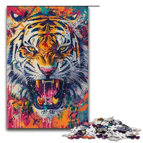 Puzzle 1000 Teile für Erwachsene Farbmalerei Tiger Puzzle praktisches Spiel einzigartige Heimdekoration und Geschenke 75 x 50 cm von linghhiming