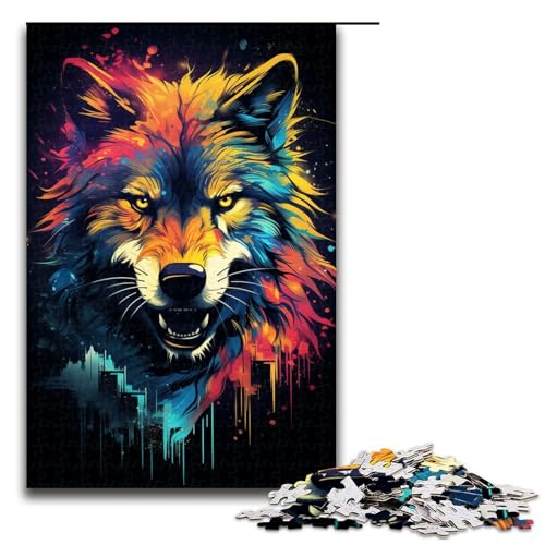 Puzzle 1000 Teile für Erwachsene Farbmalerei Wolfspuzzle praktisches Spiel einzigartige Heimdekoration und Geschenke 75 x 50 cm von linghhiming
