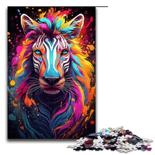 Puzzle 1000 Teile für Erwachsene Farbmalerei eines Zebra Puzzles praktisches Spiel einzigartige Heimdekoration und Geschenke 75 x 50 cm von linghhiming