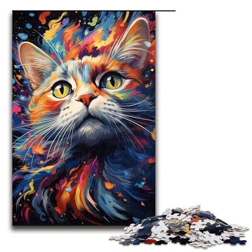 Puzzle 1000 Teile für Erwachsene Farbzeichnung Katzen Puzzle praktisches Spiel einzigartige Heimdekoration und Geschenke 75 x 50 cm von linghhiming