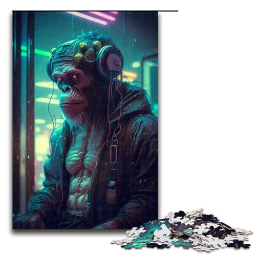 Puzzle 1000 Teile für Erwachsene Futuristisches Schimpansen Puzzle Hands on Spiel Einzigartige Heimdekoration und Geschenke 75x50cm von linghhiming