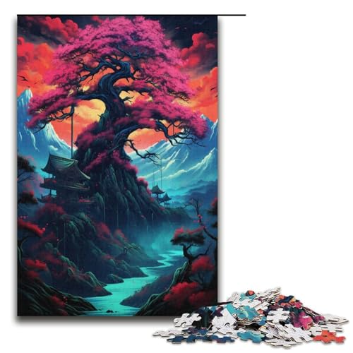 Puzzle 1000 Teile für Erwachsene Japanische Bäume und Berge inspirierendes Puzzle praktisches Spiel einzigartige Heimdekoration und Geschenke 1000 Teile (38 x 26 cm) von linghhiming