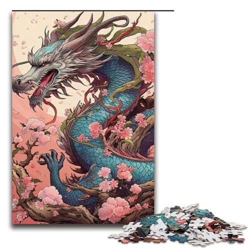 Puzzle 1000 Teile für Erwachsene Japanisches Drachenkirsch Puzzle Spiel zum Anfassen einzigartige Heimdekoration und Geschenke (75 x 50 cm) von linghhiming