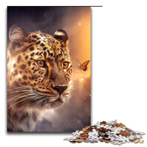 Puzzle 1000 Teile für Erwachsene Leoparden Schmetterlings Puzzle praktisches Spiel einzigartige Heimdekoration und Geschenke 75 x 50 cm von linghhiming