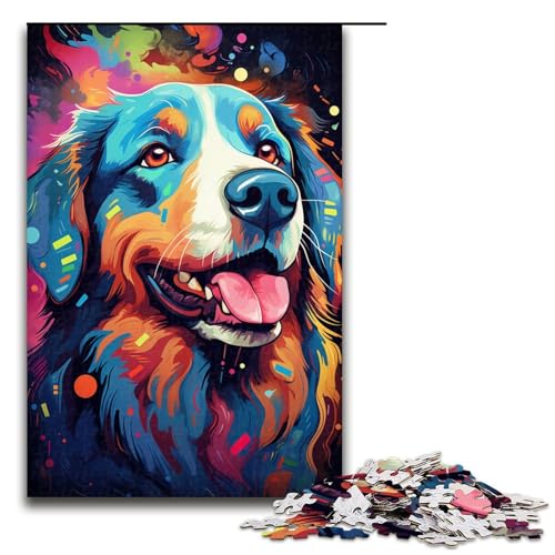 Puzzle 1000 Teile für Erwachsene Malen farbenfrohes Kunst Hundepuzzle praktisches Spiel einzigartige Heimdekoration und Geschenke 1000 PCS (75 x 50 cm) von linghhiming