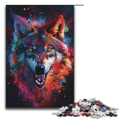 Puzzle 1000 Teile für Erwachsene Psychedelisches farbenfrohes exotisches Wolfspuzzle praktisches Spiel einzigartige Heimdekoration und Geschenke 1000 Teile (38 x 26 cm) von linghhiming