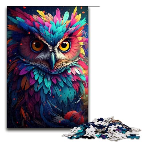 Puzzle 1000 Teile für Erwachsene Regenbogen Eulen Puzzle Spiel zum Anfassen Einzigartige Heimdekoration und Geschenke 75x50cm von linghhiming