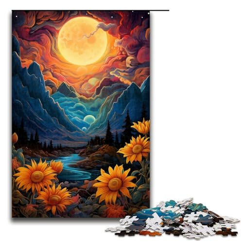 Puzzle 1000 Teile für Erwachsene Sonnenblumen unter Sonnenuntergang Puzzle Hands on Spiel Einzigartige Heimdekoration und Geschenke 75x50cm von linghhiming