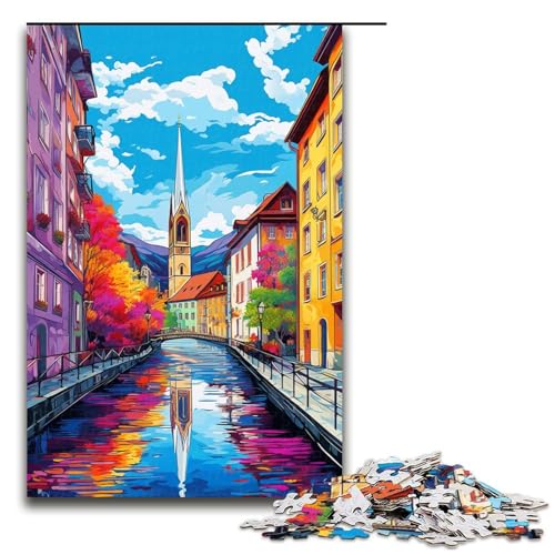 Puzzle 1000 Teile für Erwachsene Zürich Altstadt Puzzle Hands on Spiel Einzigartige Heimdekoration und Geschenke 75x50cm von linghhiming