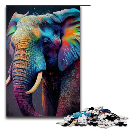 Puzzle 1000 Teile für Erwachsene buntes Elefanten Tierpuzzle praktisches Spiel einzigartige Heimdekoration und Geschenke 75 x 50 cm von linghhiming