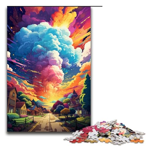 Puzzle 1000 Teile für Erwachsene farbenfrohes und psychedelisches Stadtpuzzle praktisches Spiel einzigartige Heimdekoration und Geschenke 75 x 50 cm von linghhiming