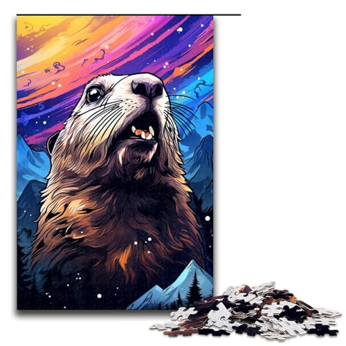 Puzzle 1000 Teile für Erwachsene farbiges Murmeltier Puzzle praktisches Spiel einzigartige Heimdekoration und Geschenke 75 x 50 cm von linghhiming