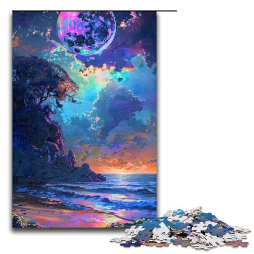 Puzzle 1000 Teile für Erwachsene unglaublich schönes Neonmond Puzzle praktisches Spiel einzigartige Heimdekoration und Geschenke 1000 Teile (75 x 50 cm) von linghhiming