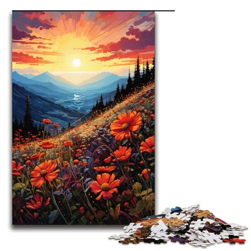 Puzzle Berglandschaft mit Wildblumen 1000 Teile Holzpuzzle für Erwachsene und Kinder ab 14 Jahren Familienspaß Puzzle 1000 Teile (75 x 50 cm) von linghhiming