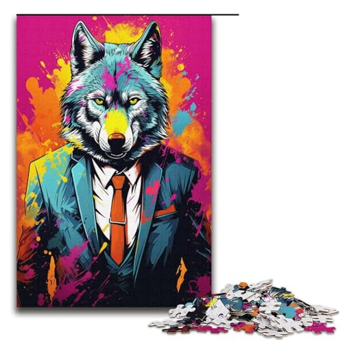 Puzzle Bunter Doodle Wolf 1000-teiliges Puzzlepapier für Erwachsene und Kinder ab 14 Jahren Familienspaß-Puzzle 1000 Teile (38 x 26 cm) von linghhiming