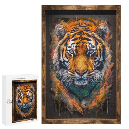Puzzle Color Tiger 1000 Teile Holzpuzzle für Erwachsene und Kinder ab 12 Jahren Familienspaß Puzzle 75 x 50 cm von linghhiming