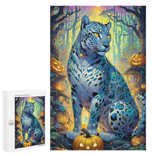 Puzzle Halloween Leopard 1000 Teile Holzpuzzle für Erwachsene und Kinder ab 12 Jahren lustiges Familienpuzzle (75 x 50 cm) von linghhiming