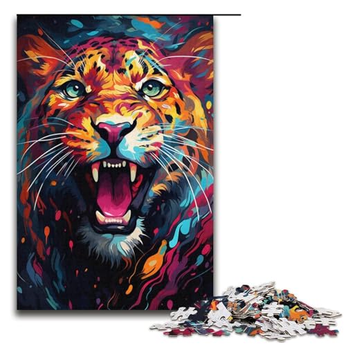 Puzzle Painting Art Leopard 1000 teiliges Puzzlepapier für Erwachsene und Kinder ab 14 Jahren Familienspaß Puzzle 1000 Teile (38 x 26 cm) von linghhiming