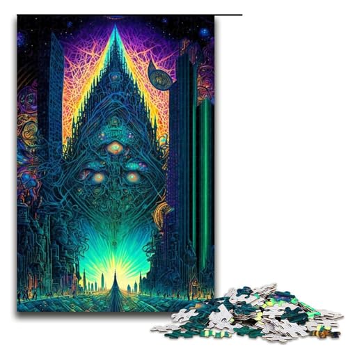 Puzzle Psychedelic 1000 Teile Holzpuzzle für Erwachsene und Kinder ab 14 Jahren lustiges Familienpuzzle (75 x 50 cm) von linghhiming