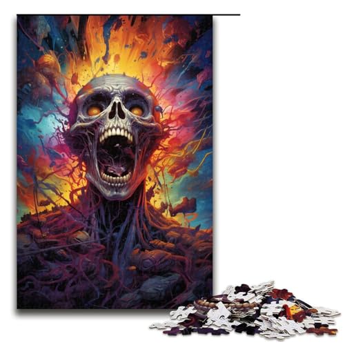 Puzzle Psychedelischer Farbgemälde Totenkopf 1000 Teile Holzpuzzle für Erwachsene und Kinder ab 14 Jahren Familienspaß Puzzle 1000 Teile (75 x 50 cm) von linghhiming
