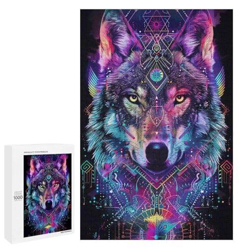 Puzzle Tier Wolf 1000 Teile Holz rund für Erwachsene und Kinder ab 12 Jahren lustiges Familienpuzzle (75 x 50 cm) von linghhiming