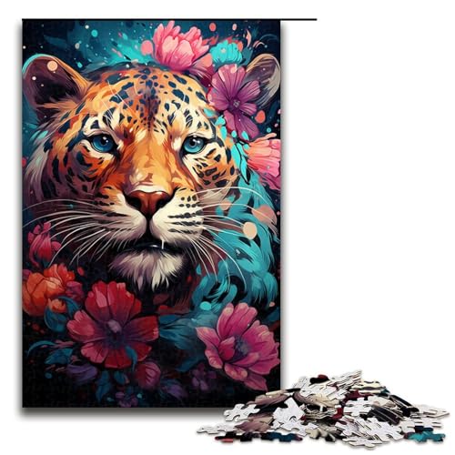 Puzzle farbenfroh psychedelisch Leopardenfarbe 1000 Teile Holzpuzzle für Erwachsene und Kinder ab 14 Jahren lustiges Familienpuzzle (Größe 75 x 50 cm) von linghhiming
