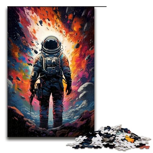 Puzzle farbenfroher Psychedelischer Astronaut 1000 Teile Holzpuzzle für Erwachsene und Kinder ab 14 Jahren lustiges Familienpuzzle (Größe 75 x 50 cm) von linghhiming