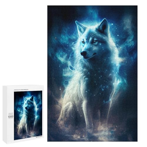 Puzzle für Erwachsene „Cosmic White Fox“ rundes Holzpuzzle mit 1000 Teilen für Erwachsene und Kinder ab 12 Jahren (75 x 50 cm) von linghhiming