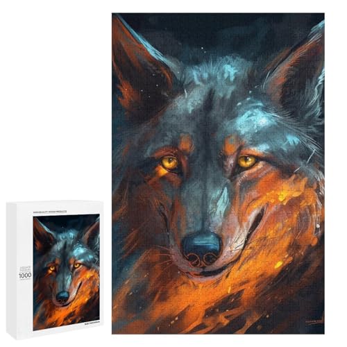 Puzzle für Erwachsene „Cosmic Wolf“ rundes Holzpuzzle mit 1000 Teilen für Erwachsene und Kinder ab 12 Jahren (75 x 50 cm) von linghhiming