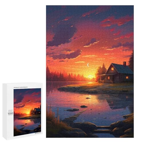 Puzzle für Erwachsene „EIN kleines Zimmer bei Sonnenuntergang“ 1000 Teile Holzpuzzle für Erwachsene und Kinder ab 12 Jahren 75 x 50 cm von linghhiming
