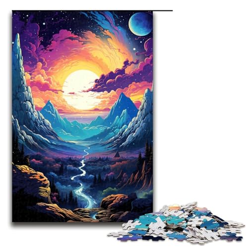 Puzzle für Erwachsene 1000 Teile „Die farbenfrohe Psychedelia des kosmischen Berges jedes Teil ist einzigartig anspruchsvolles unterhaltsames Spiel für die ganze Familie 75 x 50 cm von linghhiming
