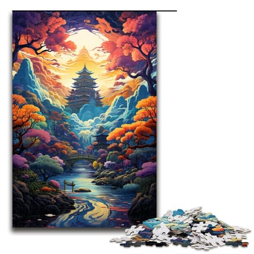 Puzzle für Erwachsene 1000 Teile „Die farbenfrohe psychedelische Schönheit des Nara Parks Holzpuzzle für Kinder Lernspiel 75 x 50 cm von linghhiming