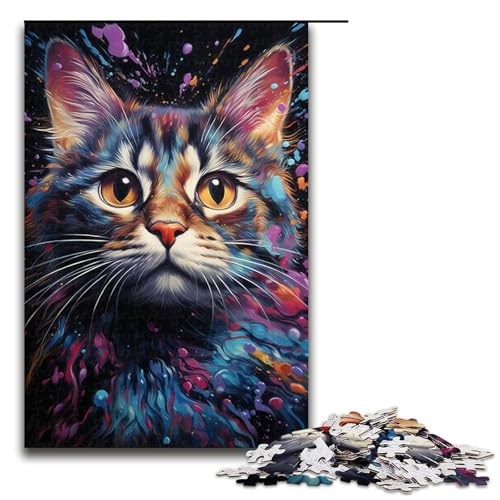 Puzzle für Erwachsene 1000 Teile Aquarellmalerei Katze Holzpuzzle 75 x 50 cm von linghhiming