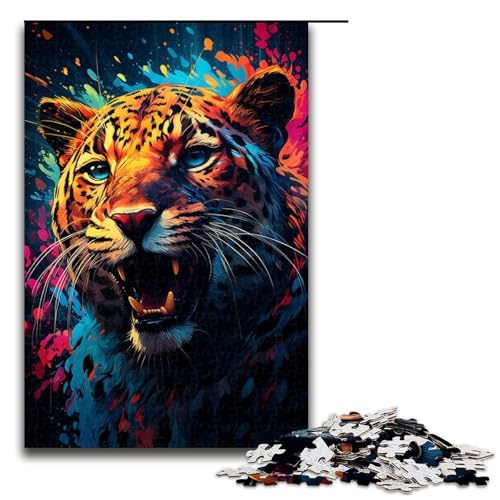 Puzzle für Erwachsene 1000 Teile Aquarellmalerei Leoparden Puzzle Lernspiele für Zuhause DIY Spielzeug tolles Geschenk für Spiele 75 x 50 cm von linghhiming