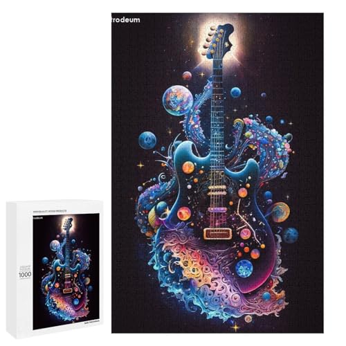Puzzle für Erwachsene 1000 Teile Art Guitar runde Holzpuzzles (75 x 50 cm) von linghhiming