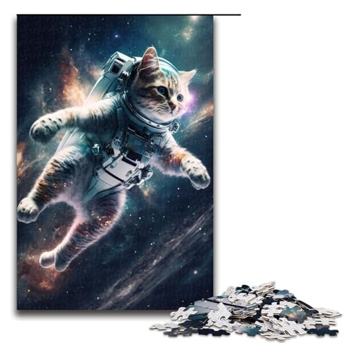 Puzzle für Erwachsene 1000 Teile Astronautenkatze im Weltraum Holzpuzzle (75 x 50 cm) von linghhiming