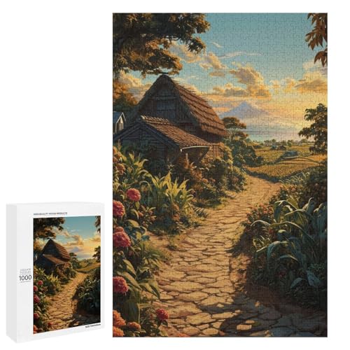 Puzzle für Erwachsene 1000 Teile Bergdorf Holzpuzzle für Kinder Lernspiel (75 x 50 cm) von linghhiming