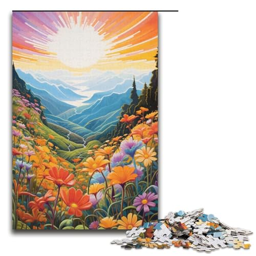 Puzzle für Erwachsene 1000 Teile Berge und Wildblumen bei Sonnenuntergang Heimdekoration Puzzlespielzeug Geschenk für die ganze Familie 1000 Teile (38 x 26 cm) von linghhiming