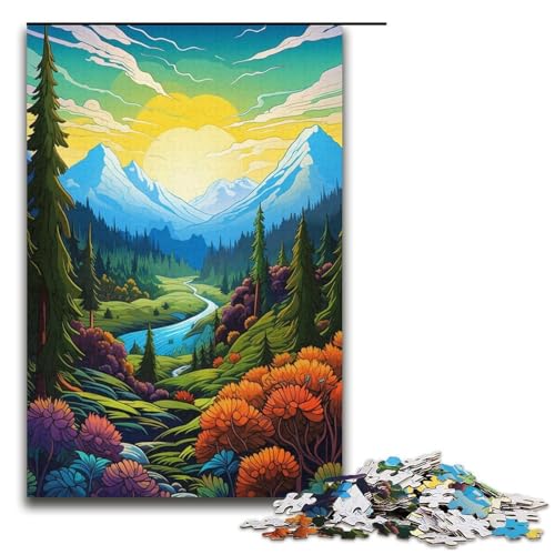 Puzzle für Erwachsene 1000 Teile Berge und Wildblumen bei Sonnenuntergang Heimdekoration Puzzlespielzeug Geschenk für die ganze Familie 1000 Teile (38 x 26 cm) von linghhiming