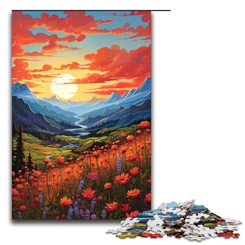 Puzzle für Erwachsene 1000 Teile Berglandschaft mit Wildblumen Holzpuzzle Lernspiel Herausforderungsspielzeug 1000 Teile (75 x 50 cm) von linghhiming