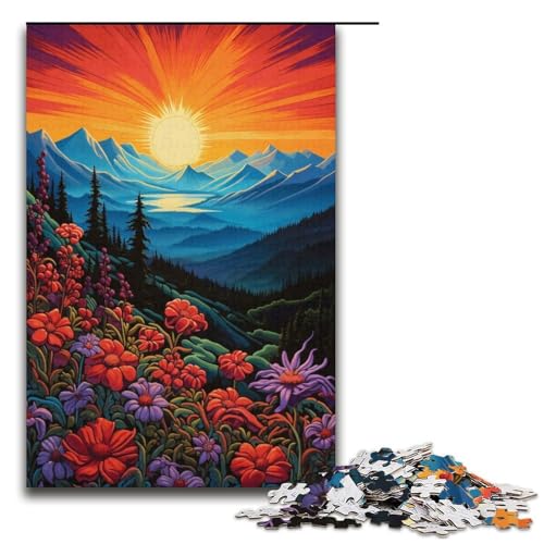 Puzzle für Erwachsene 1000 Teile Berglandschaft mit Wildblumen Papierpuzzle 1000 Teile (38 x 26 cm) von linghhiming