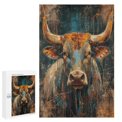 Puzzle für Erwachsene 1000 Teile Bisonbulle runde Holzpuzzles (75 x 50 cm) von linghhiming