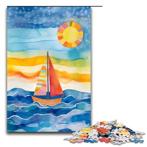 Puzzle für Erwachsene 1000 Teile Boot am Horizont Geburtstagsgeschenk für Teenager ab 14 Jahren (75 x 50 cm) von linghhiming